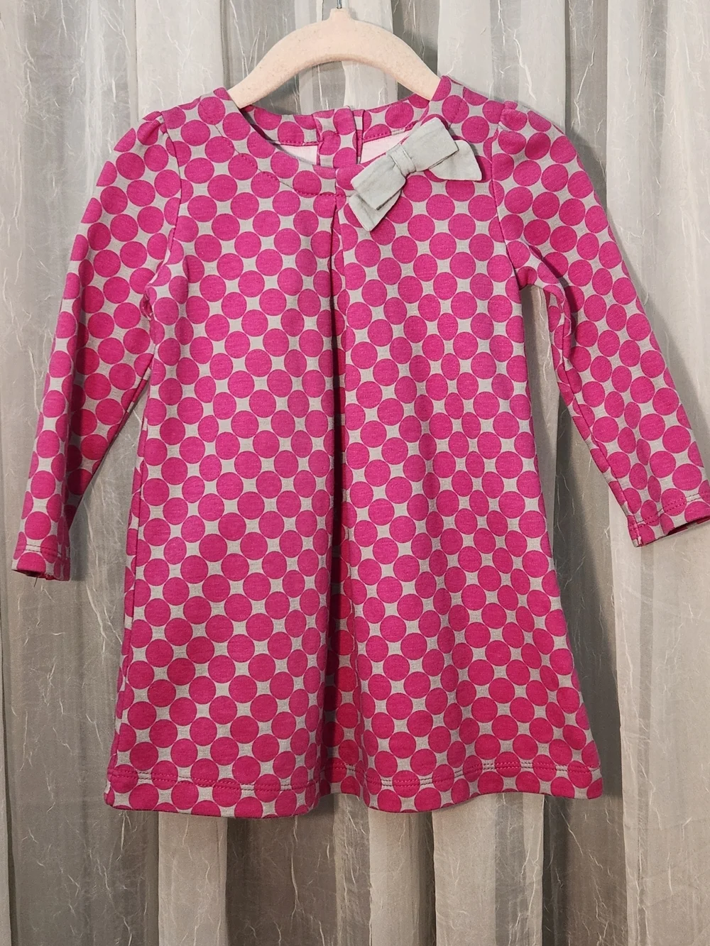 Gymboree Pink Polka Dot Long Sleeve Dress w/ Bow, Size 18/24m, EPreLC